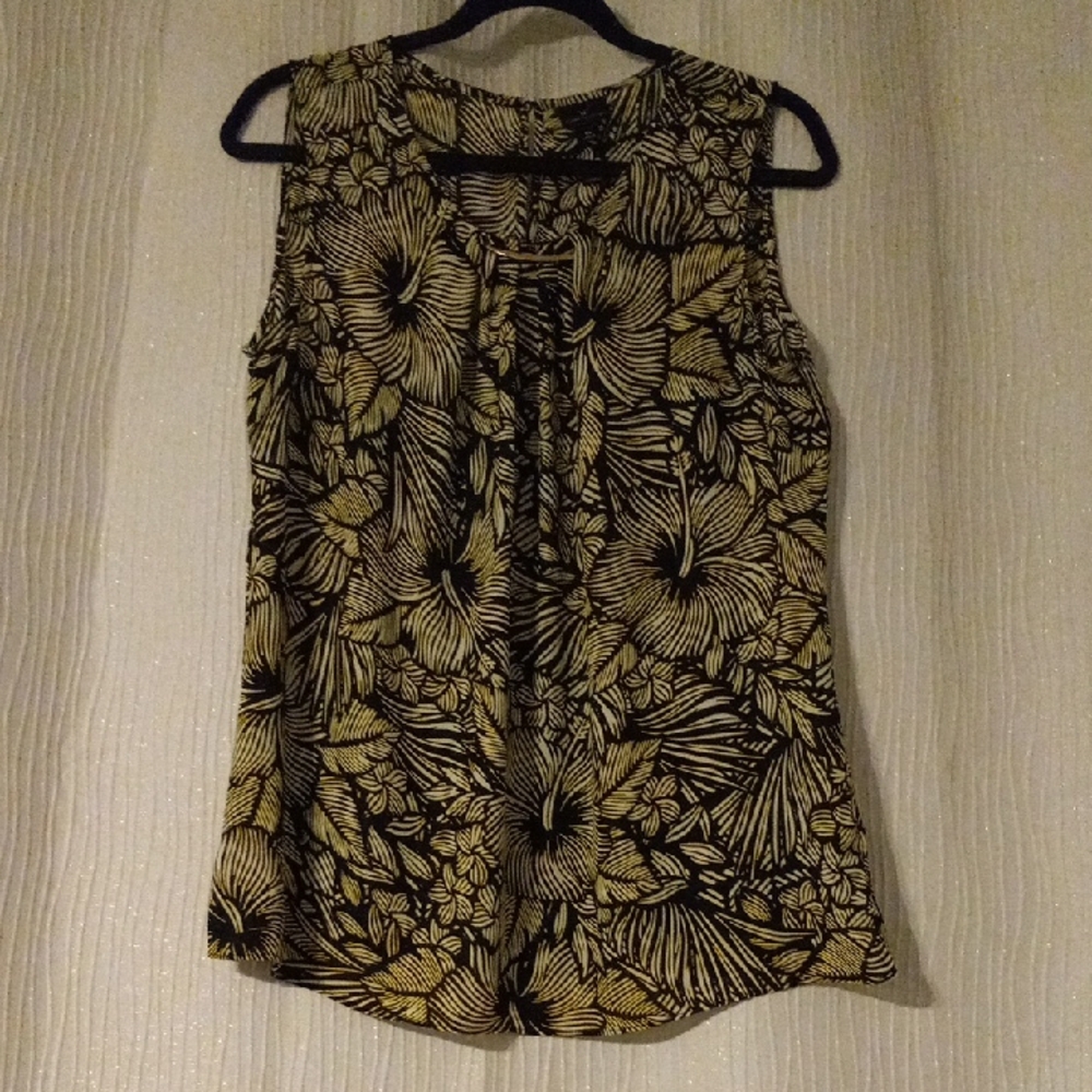 Black & Yellow Floral Sleeveless Women's Top